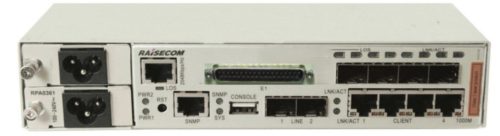 Raisecom CE switch,4xGE Combo port,2xSFP,4xE1(DB37),2 Mbps I/O v. 2MHz külső órajel, 2xAC PSU,-20~65