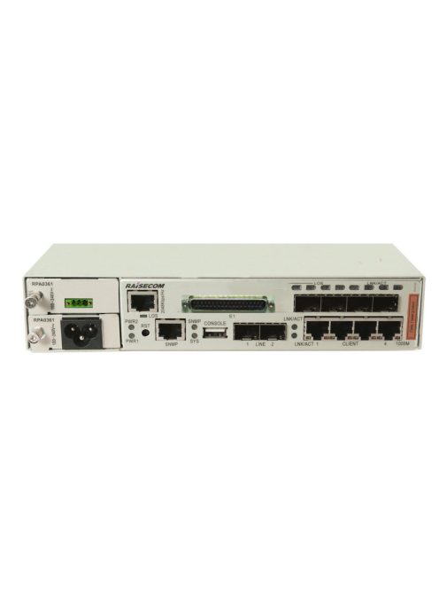 Raisecom CE switch,4xGE Combo port,2xSFP,4xE1(DB37),2 Mbps I/O v. 2MHz külső órajel,AC+DC PSU,-20~65