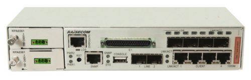 Raisecom CE switch,4xGE Combo port,2xSFP,4xE1(DB37),2 Mbps I/O v. 2MHz külső órajel,2xDC PSU,-20~65C