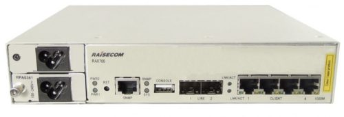 Raisecom CE demarkációs eszköz, 2xGE SFP NNI+4xGE RJ45 UNI portok, 2xAC PSU modul, -20 ~ 65C